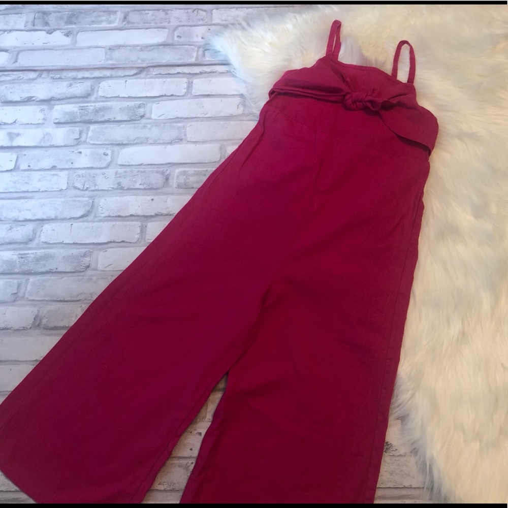 Girls fuchsia wide leg linen romper